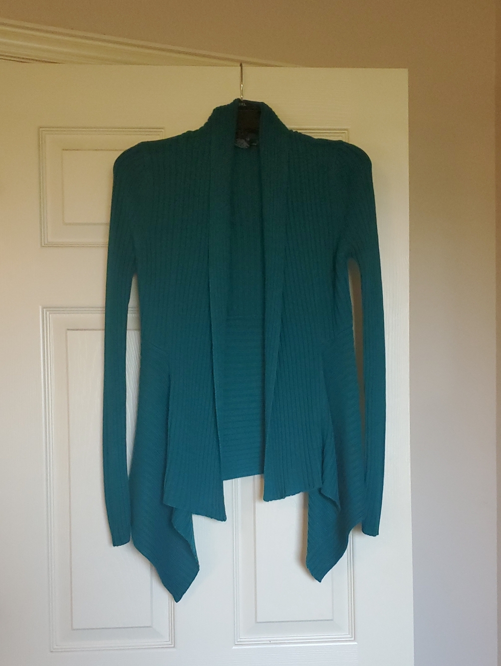 Ashley By 26 International Teal Ribbed Open-Front Cardigan